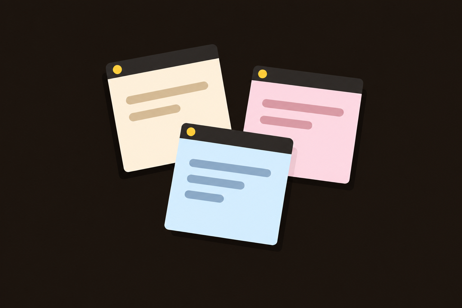 Three floating notes in fabsticky's warm pastel theme