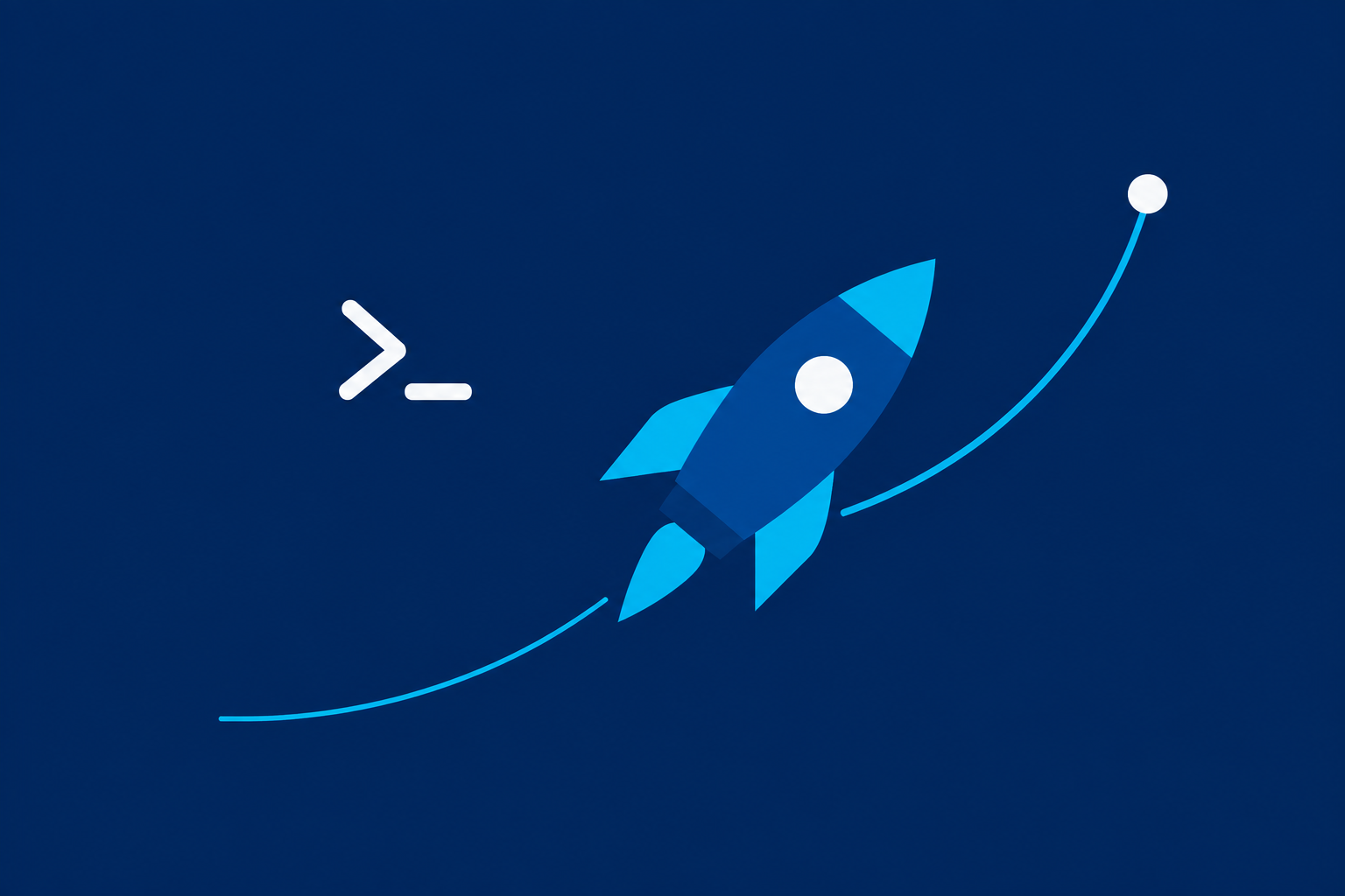 A PowerShell-blue rocket following a scheduled path